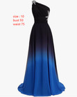Gradient Prom Evening Formal Dress One Shoulder Beaded Ombre Chiffon Bridesmaid