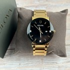 Bulova 97d116 Modern Futuro Men s Quartz Watch Black Dial Gold Strap 42mm New
