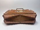 19c antique Tramp Art Folk Chip Carved Wood Sewing Jewelry Box W key Lock