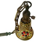 Antique Arts And Crafts Or Art Nouveau Pendant  Ceiling Light Brass And Jeweled