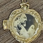 Saint Padre Pio Gold Tone Metal Portrait Pendant Charm Jewelry Religious Vintage