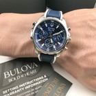 Bulova Men s Marine Star 96b287 Chronograph Silicone Strap Blue Dial Watch 43mm