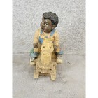 Young s Inc Figurine Boy On Rocking Horse Blue Overalls Folk Art Decor 4 5 Inch