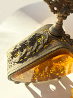 Vtg  Pair Of Large Ornate Gold Ormolu Filigree Perfume Bottles With Amber Glass