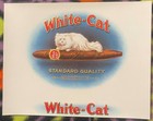 Antique    white   cat    Embossed Cigar Box Label      1920s Gold Chromolithograph