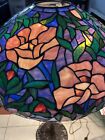 Vintage Tiffany Style Stained Glass Lamp Shade Pink   Purple Floral 21 5 