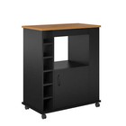 Small Black Rolling Kitchen Island Cabinet Microwave Cart With Storage Clearance