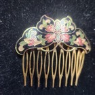 Vintage Cloisonne Enamel Butterfly Hair Comb Gold Tone Pink Green Floral 2 5 