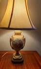 Vtg Victorian Lamp 50s Pink Gold Hand Painted Purple Flowers Shabby Chic Mcm
