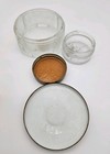 Vtg Petite Point Embroidered Floral  Glass Vanity Powder Perfume Jars Set Mcm