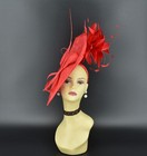 Mf173-1   Red   Kentucky Derby Wedding Tea Party Sinamay Large Fascinator