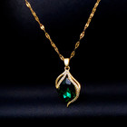 Womens Necklace Green Drop Pendant 18k Gold Plated Stainless Steel Chain Jewelry