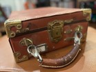 Rare Antique Case W  Metal Hardware  Lock   Rivets - Leather Handle 14 X 12 X 5 