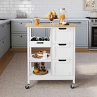 Phabules Rolling Kitchen Trolley Cart 3-tier Wood Storage Drawer Shelvesw  Wheel