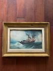 Antique Signed Framed Impressionist Seascape  sea In A Storm  Oil Painting Sail