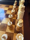 Wooden Chess Set Brown Board Handcrafted Carved Pieces Black   White