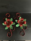 Vintage Made In Japan Red And Green Christmas Metal Taper Candle Holders