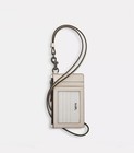 Coach Zip Lanyard Card Case Wallet In Gunmetal chalk Pebble Leather Nwt