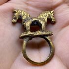 Twin Horse Ancient Roman Gold Plated Very Old Unique Lovely Ring