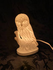 Vintage White Ceramic Owl Table Lamp Mid Century Hollywood Regency Night Light