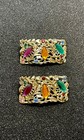 Vintage Costume Jewelry Musi Shoe Clips Gold Tone Colorful Rhinestones