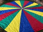 24 Ft Kids Parachute With 20 Handles Multi Color Great Shape School Play Green