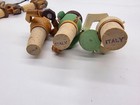 6 Piece Italy Hand Carved Wood Mechanical Articulating Cork Bottle Stoppers Vtg