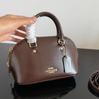 Coach Mini Shell Satchel Dark Brown Leather Top Handle Crossbody Bag Gold Tone H