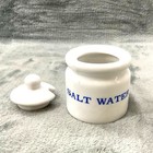 Antique Salt Water Porcelain Crock Jar W  Lid Spoon Slot Apothecary Dental 10oz