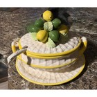 Vintage Ceramic Lemon Lime Basketweave Soup Tureen Set With Ladle And Underplate