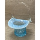 Fenton Aqua Blue Opalescent Daisy And Button Glass Handle Basket Blue Top Hat