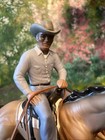 Vintage Hagen Renaker Dw Figurine - Cowboy On Cutting Horse With Sticker Emblem