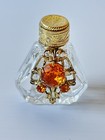 Vintage Miniature Perfume Bottle Rhinestone Filigree Cut Glass Gold Plated Rare