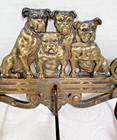 Vintage Brass 4 Bulldogs Bull Dogs Coat Wall Mount 3 Hook Just Darling