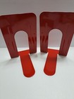 Set Of 2 Red Vintage Industrial Metal Book Ends Library Steel 9  Tall 