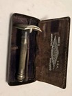 Vintage Gillette Pocket Edition Safety Razor In Original Leather Case Gold Tone