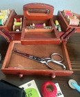 Vintage Singer Sewing Box Kit Wood Thread Spools Italian Scissors Complete