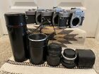 Vintage Minolta Camera Lot Srt 101 102 202 Lenses Made In Japan Rokkor 50mm Bag