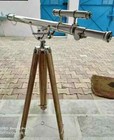 Vintage Brass Telescope On Wooden Tripod   39  Tube   Nautical Spyglass 64  Gift