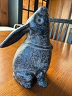 Vtg Japanese Moon Gazing Rabbit 7 5  X 4  Cast Metal Patina - Charity Ds31