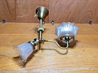 Antique Pair Brass Gas electric Fixtures   Prismatic Shades Rewired  4503