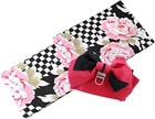 Japanese Yukata Kimono Set Black Checker Peony Pink Ribbon Obi Modern Fashion
