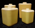         Vintage Yellow Plastic Kitchen Canister Set  4      1950s 1960s Retro Nesting