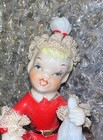 Vintage Pixie Elf Santa With Bag Christmas Figurine    lace    Spaghetti Trim Japan