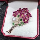 Luxury Crystal Pink Rhinestone Flower Bouquet Gold Pin Mother   s Day Gift For Her