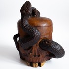Fine Antique Japanese Meiji Wooden Memento Mori Skull   Snake Humidor Jar 19th C