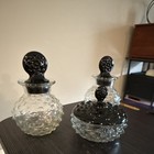 Vintage Black And Clear Bubble Glass Vanity Set  2 Perfume Bottles And Powder  