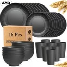 16 Piece Wheat Straw Dinnerware Set  Lightweight  Unbreakable  Modern Design