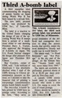 Full Sheet Of 36 Of The 3rd Hiroshima Atomic Bomb Label Of 1995