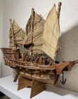 Vtg 1950s Wood Handcrafted Model Of A Chinese Junk Vessel Boat Ship 18 l 17   h